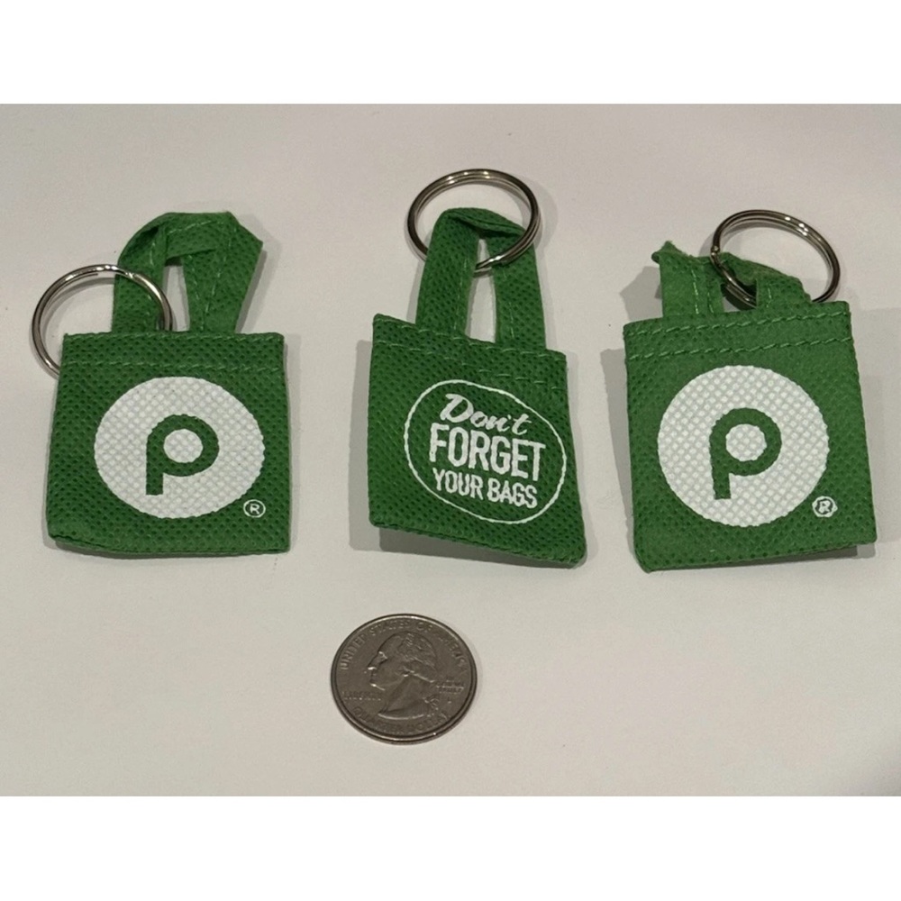 PUBLIX * Supermarket Lot Of 3 * Canvas * Reusable Bag * Keychain Key Chain New